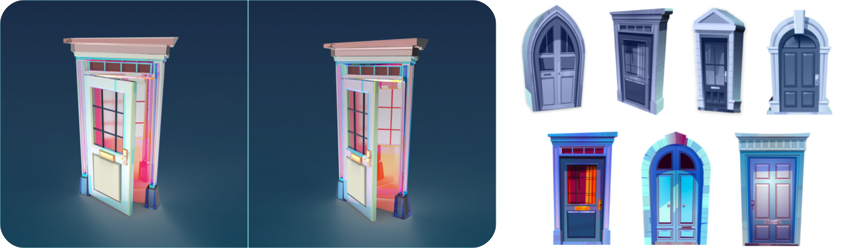 Doorway door renderings and illustrations